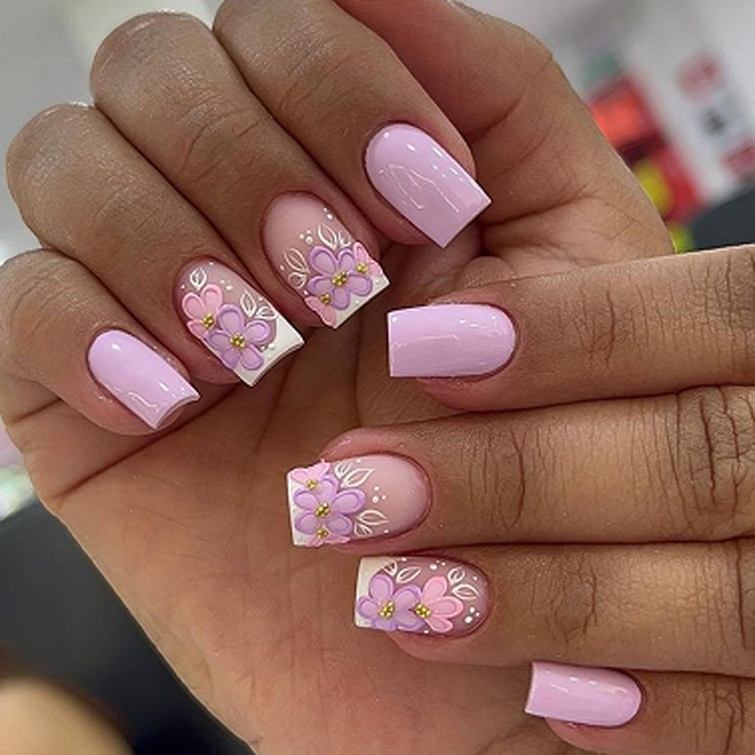 Artful Nail Extensions with Floral Design Bowlift