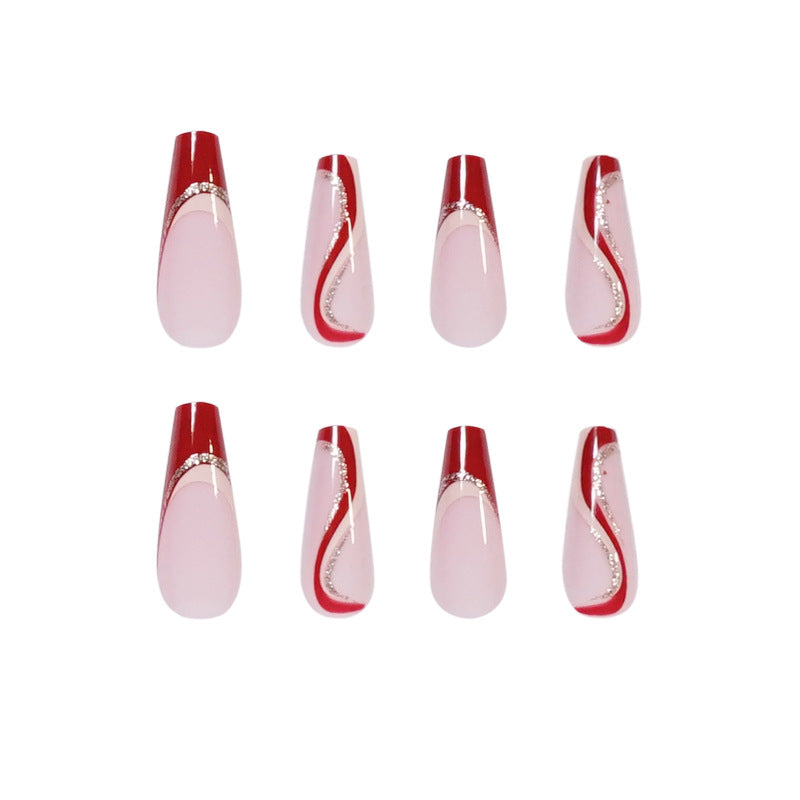 Glamorous artificial nails with elegant wave pattern and glitter accents Bowlift