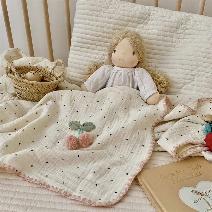 Unisex Cozy Muslin Blanket with Playful Pom-Pom Design Bowlift