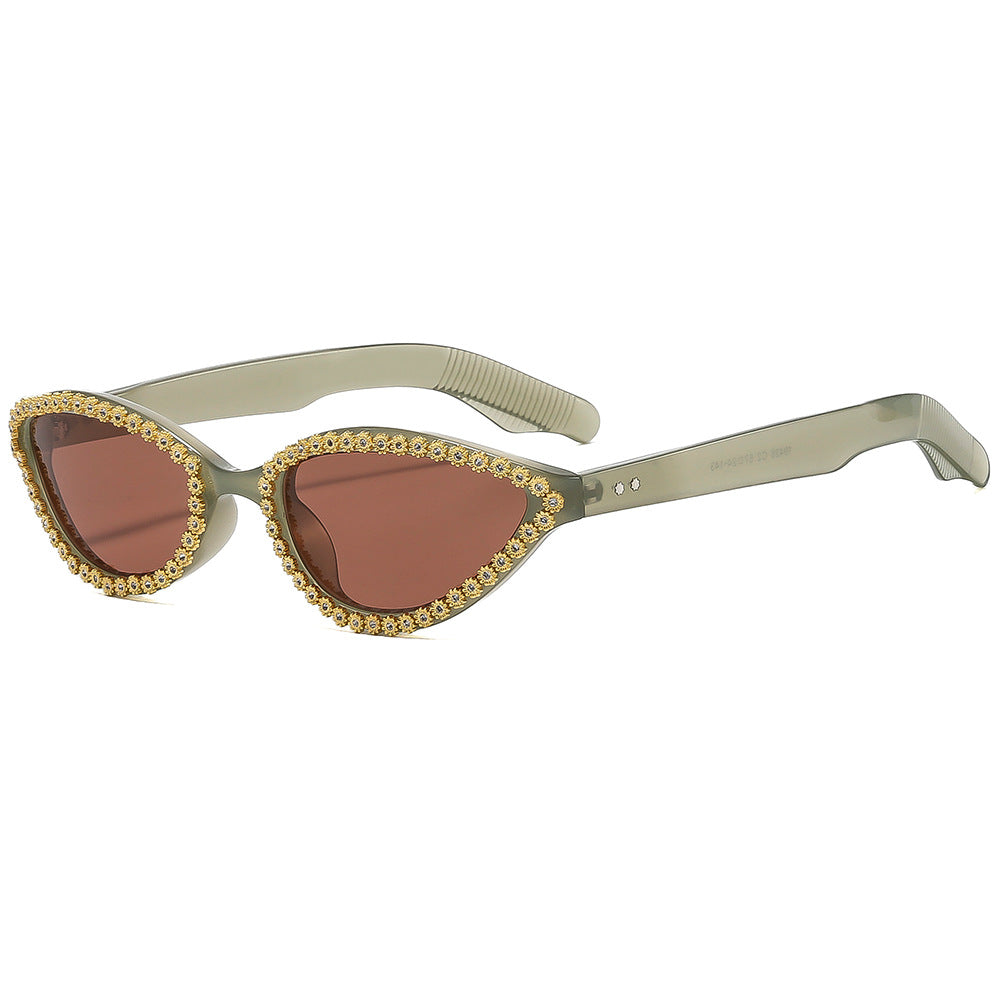Ladies Glamorous Cat-Eye Sunglasses with Sparkling Flower Accents Bowlift