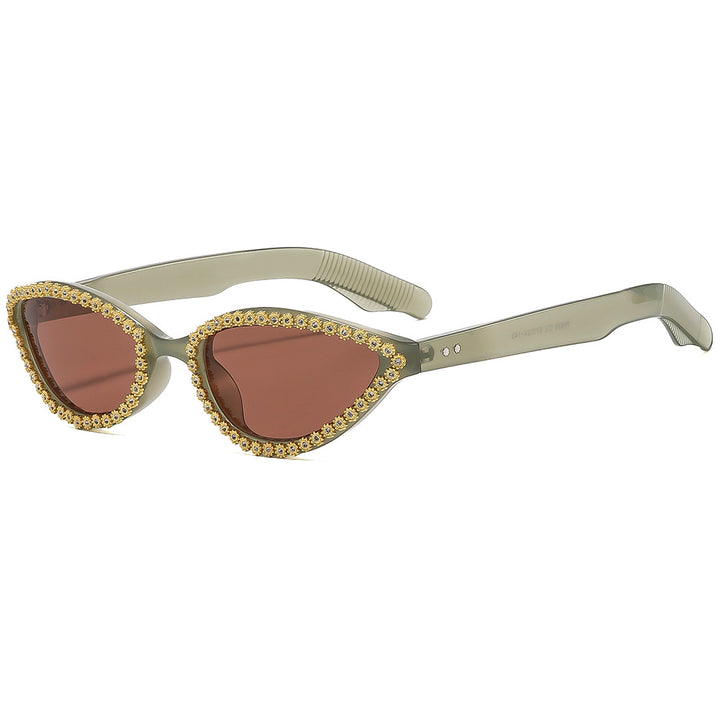 Ladies Glamorous Cat-Eye Sunglasses with Sparkling Flower Accents Bowlift