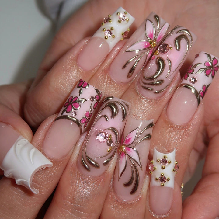 Premium Artificial Nails with Floral Decorations Bowlift