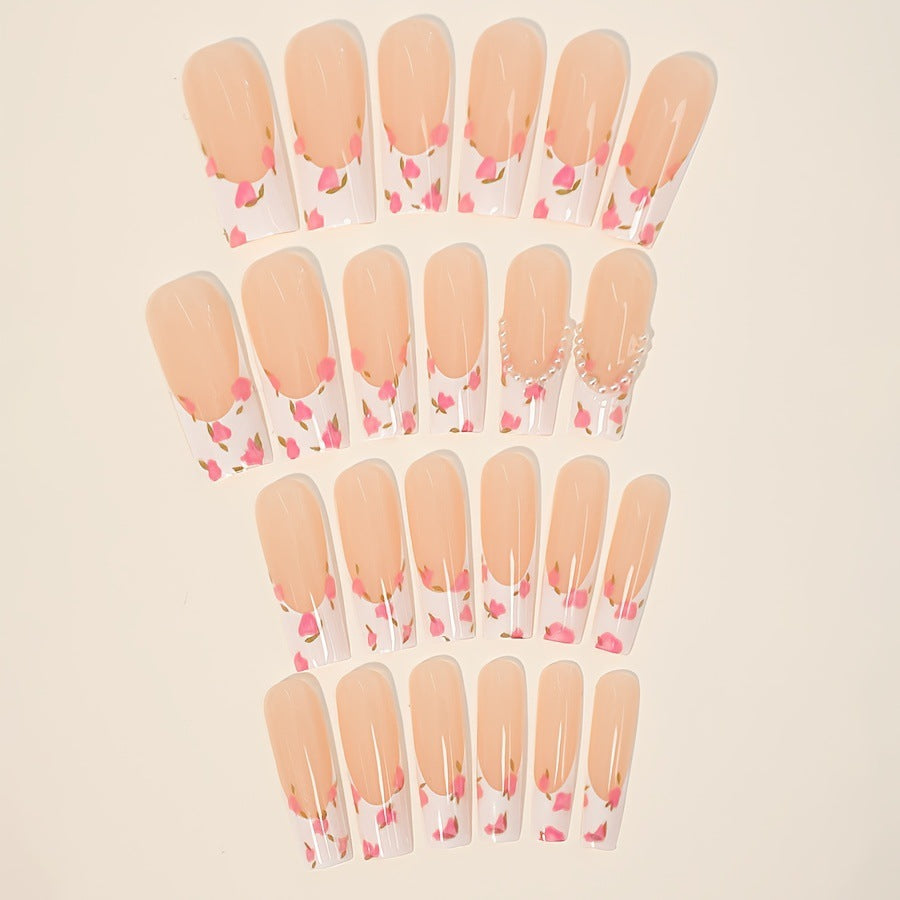 Artificial nail set with floral designs and elegant decorations Bowlift