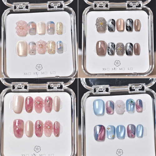 Decorative Floral Press-On Nail Set Bowlift