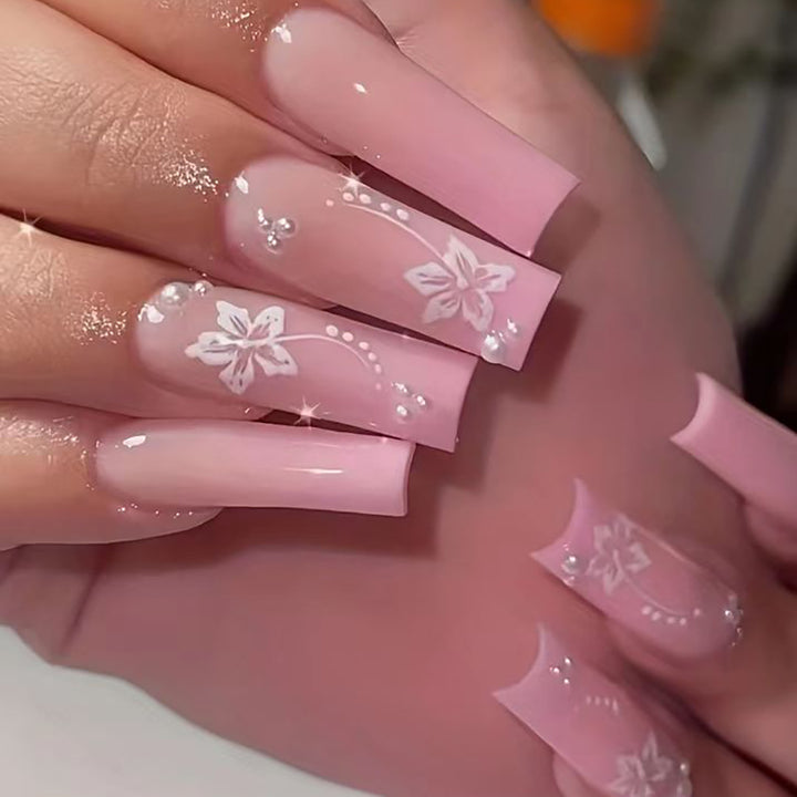 Elegant Floral Acrylic Press-On Nails Bowlift