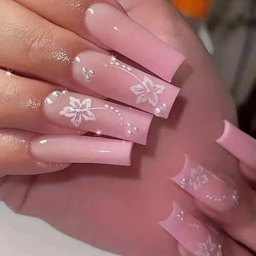 Elegant Floral Acrylic Press-On Nails Bowlift