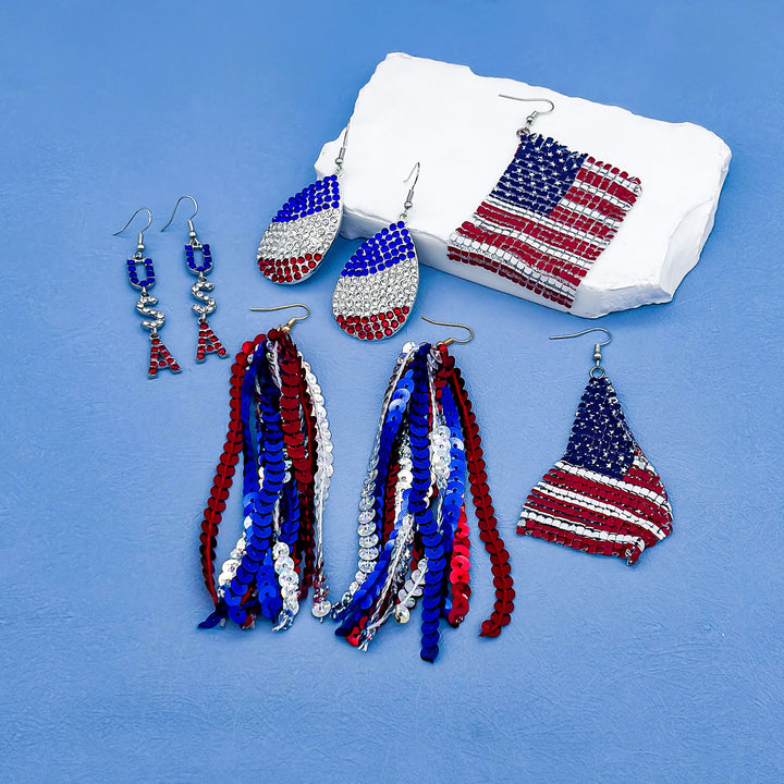 Women's nan long patriotic mesh tassel dangle earrings Bowlift