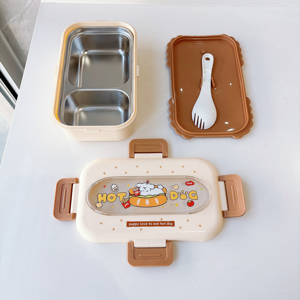 Cartoon-Themed Food Storage Bento Box With Utensils