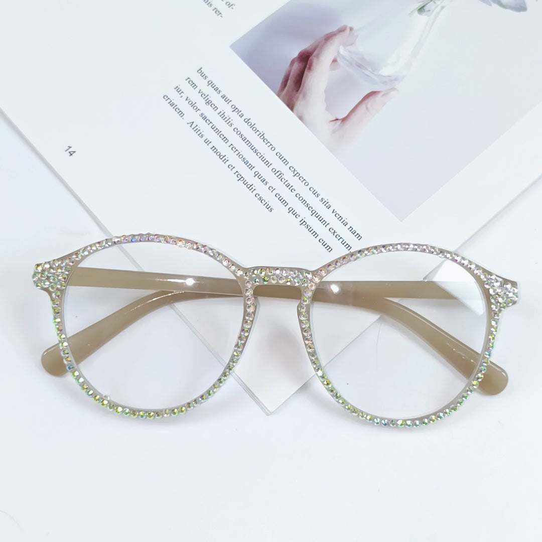 Women Stylish Cat Eye Glasses with Sparkling Rhinestone Trim Bowlift