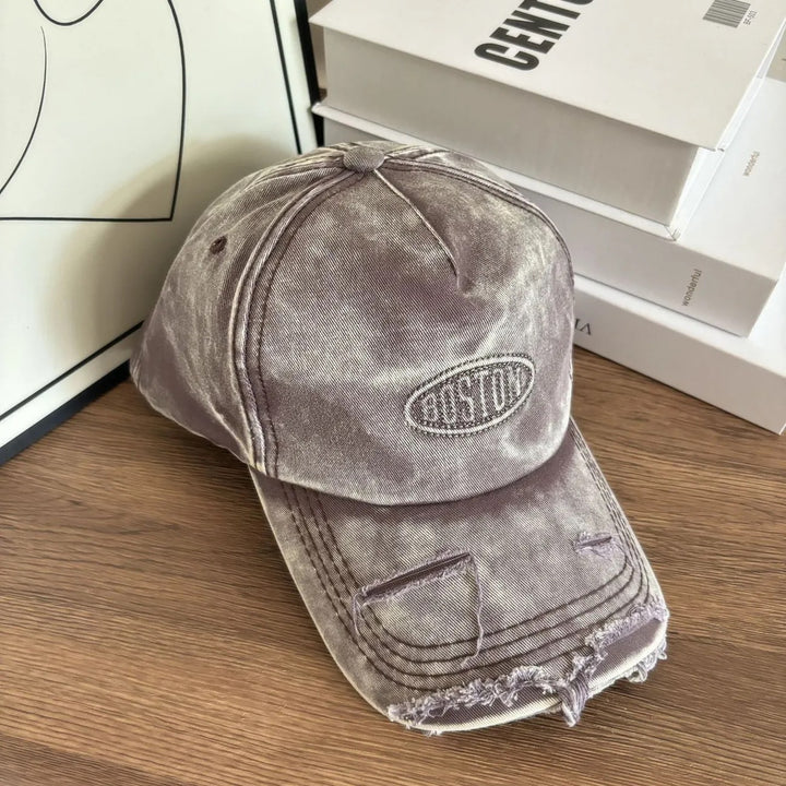 Men's Distressed Denim Effect Baseball Cap Bowlift