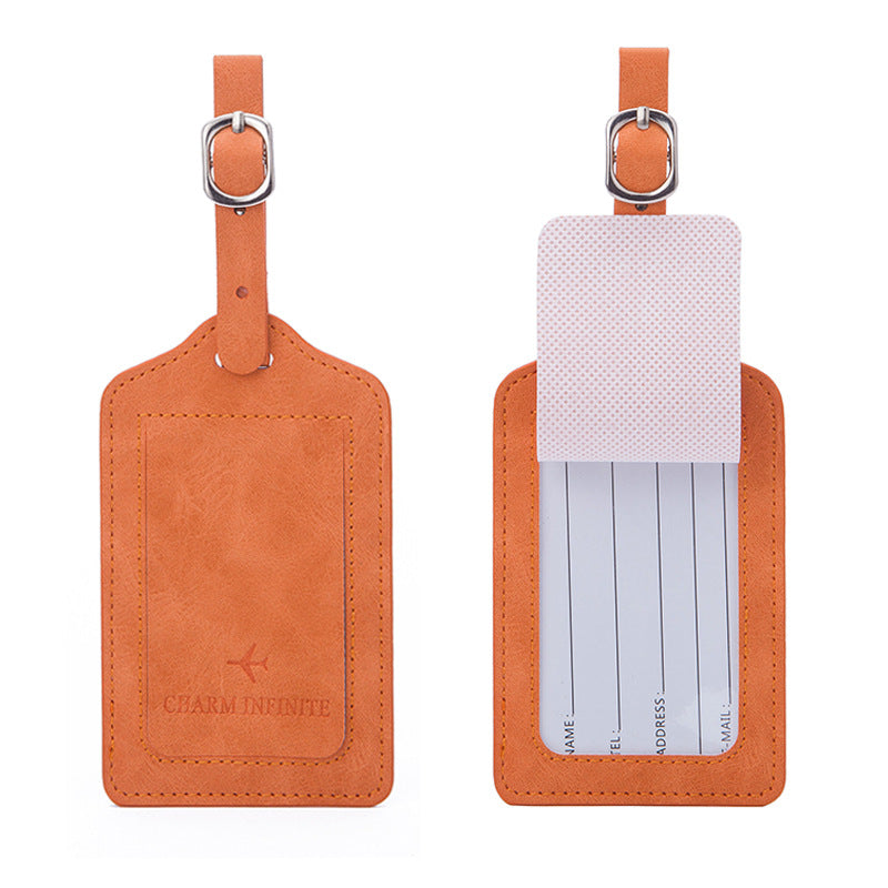 vintage leather luggage tag with transparent ID window and adjustable buckle strap Bowlift