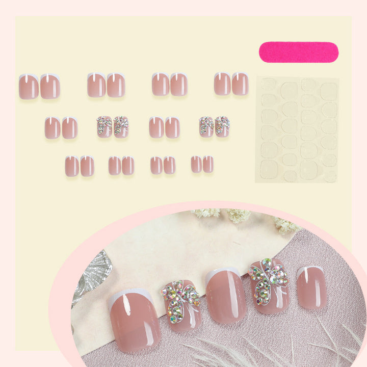 Decorative Press-On Nail Set with Butterfly and Gem Accents Bowlift