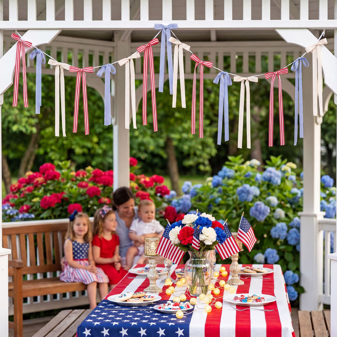 Unisex decorative bow garland with long ribbons and self-adhesive hangers Bowlift