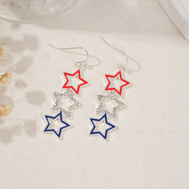 Ladies nan square crystal drop earrings with star grid and fine ear hook Bowlift