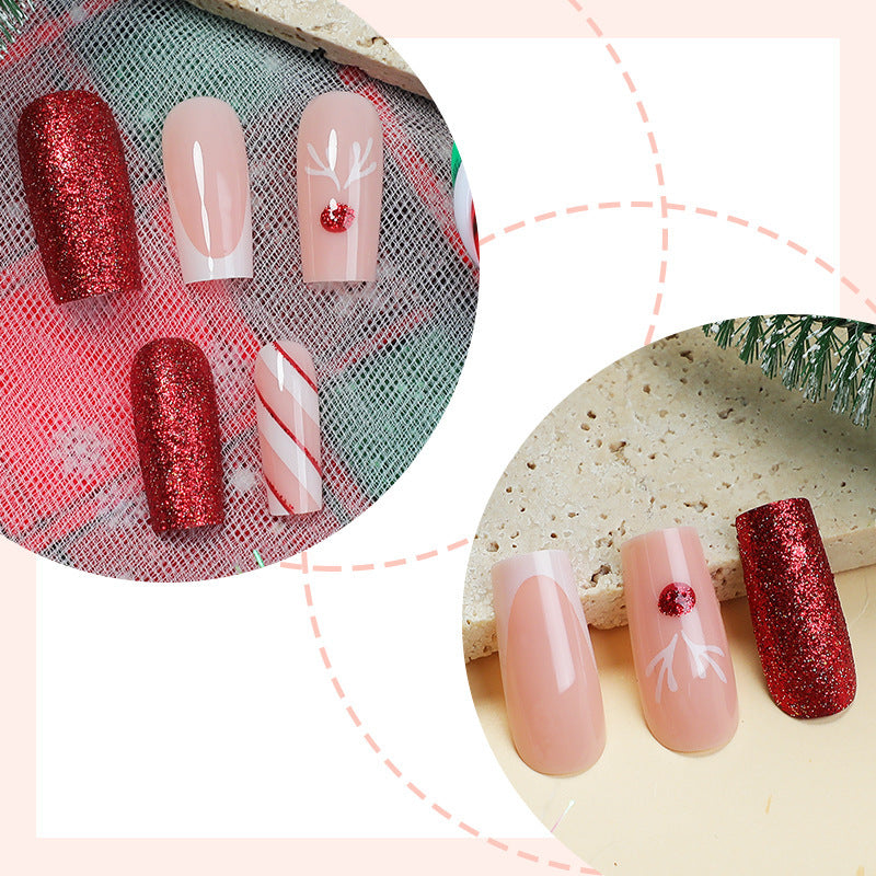 Artificial nail set with sparkling glitter and festive accents Bowlift