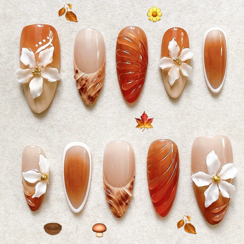 Artificial nail set with handcrafted flowers and elegant embellishments Bowlift