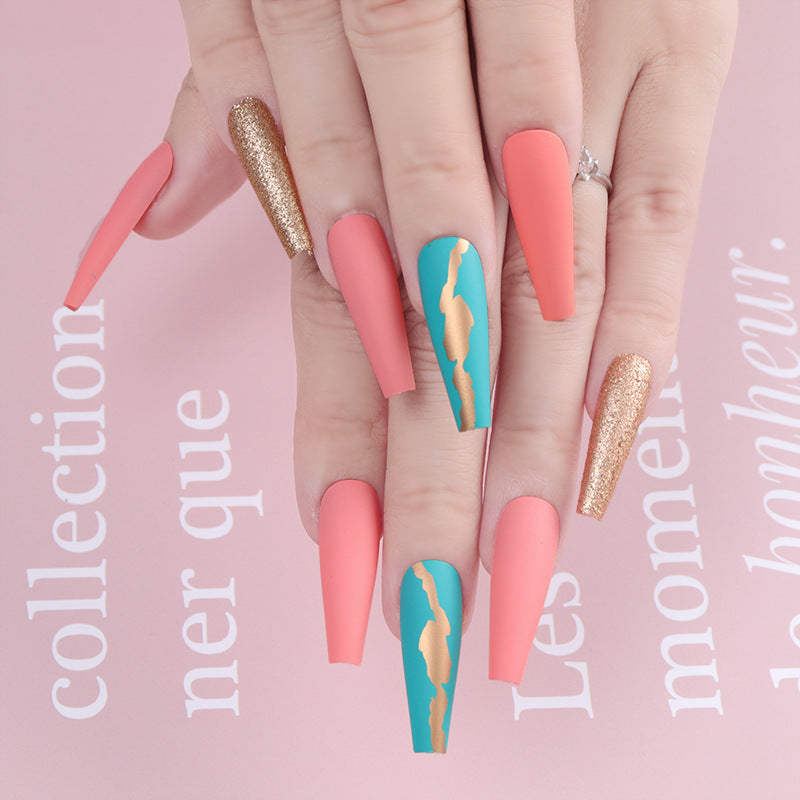 Stylish Long Stiletto Press-On Nails with Unique Matte and Glitter Finish Bowlift