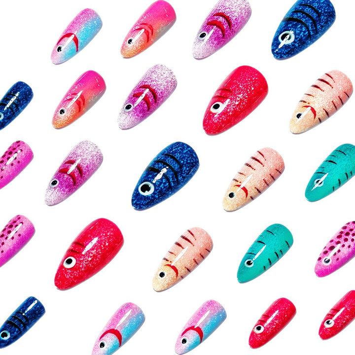 Creative artificial nails with cheerful fish design Bowlift