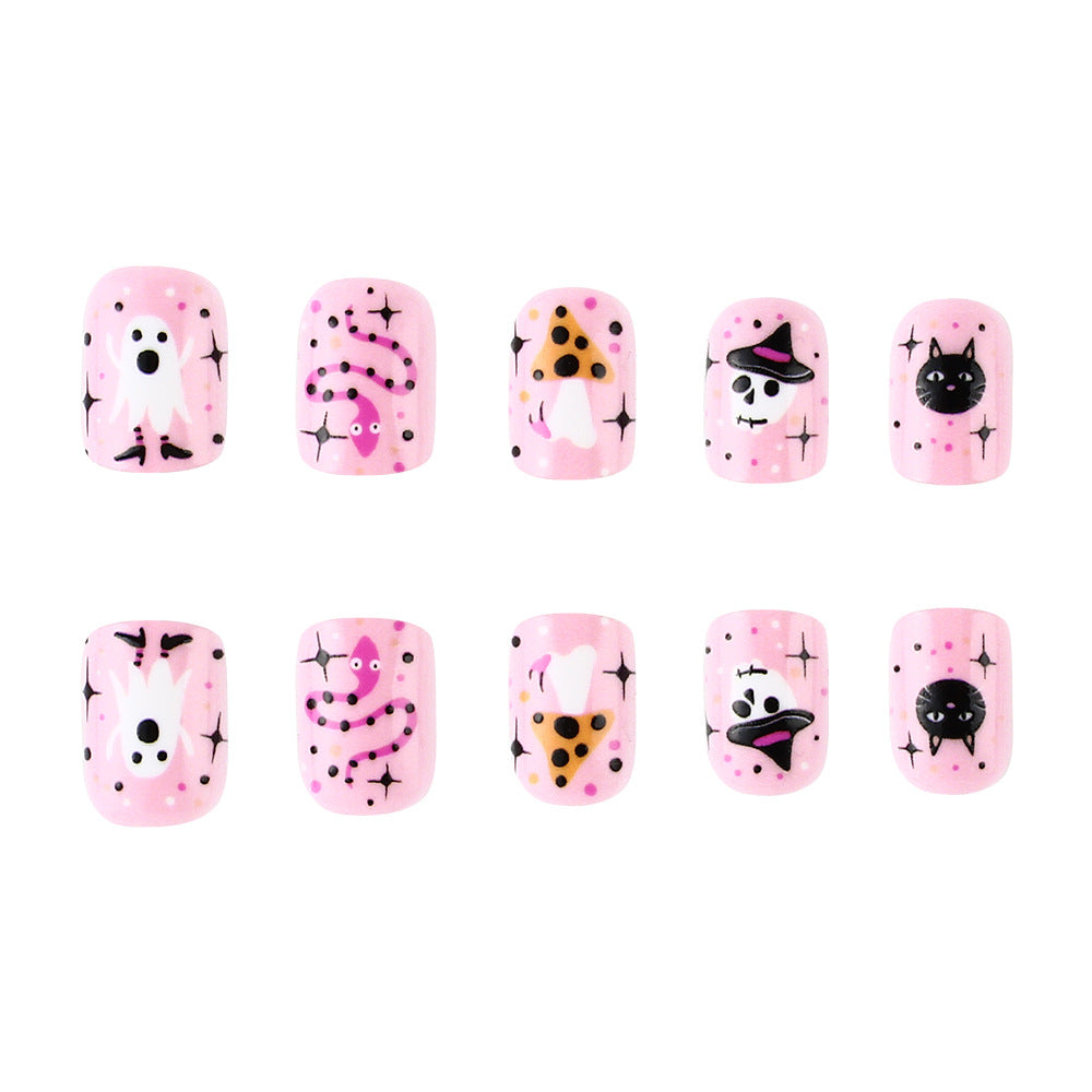 Festive Ghost and Pumpkin Press-On Nail Art Bowlift
