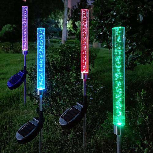RGB Bubbling Acrylic Garden Stake With Adjustable Stainless Steel Spike And Dusk-To-Dawn Sensor Bowlift