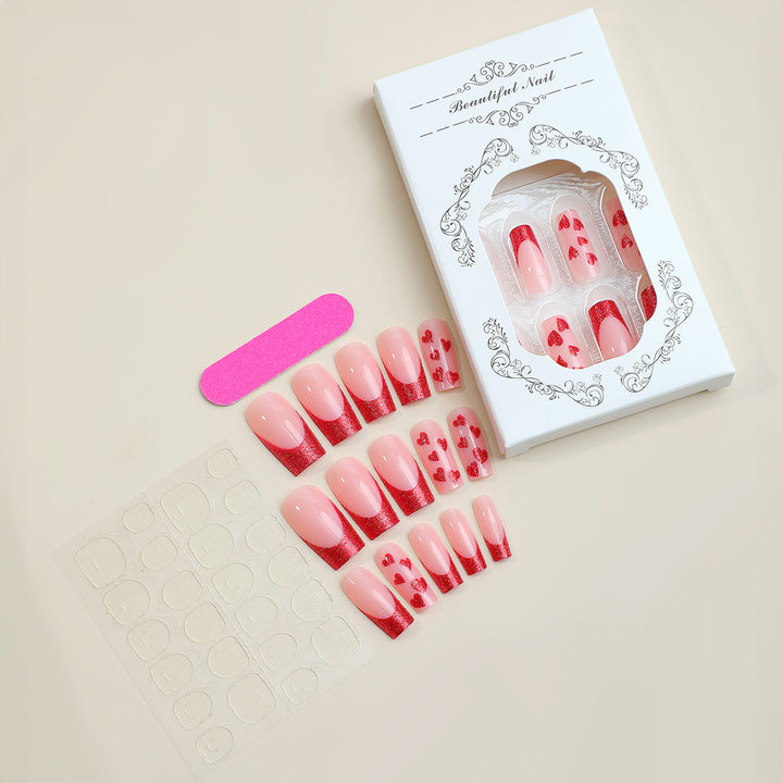 Premium Decorative Press-On Nail Set with Heart and Glitter Designs Bowlift
