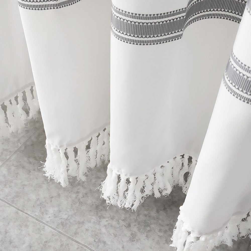 Textured Fringe Shower Curtain Bowlift