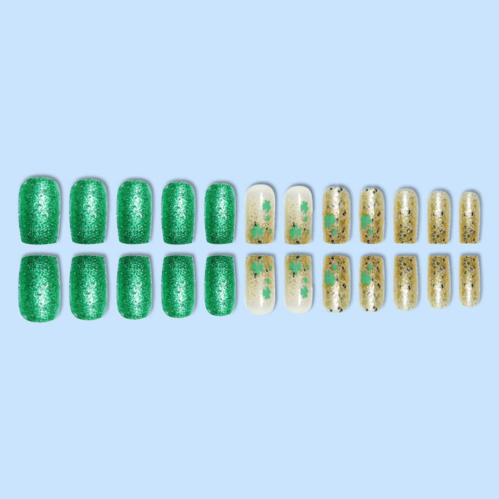 Festive Decorative Press-On Nails with Shamrock Design Bowlift