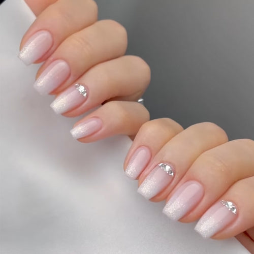 Elegant Gel Press-On Nail Set with Sparkly Rhinestones Bowlift