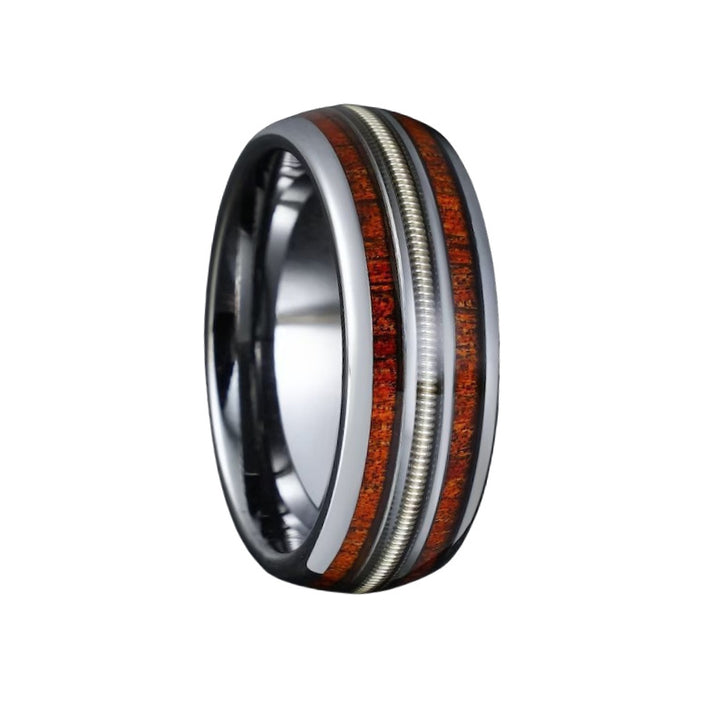 Wood-Veneer and Coiled Wire Inlay Comfort-Fit Ring Bowlift