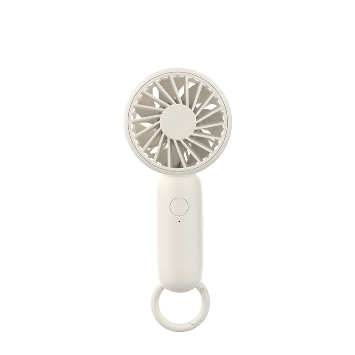 Cooling compact rechargeable handheld fan with carabiner loop and whisper-silent motor Bowlift
