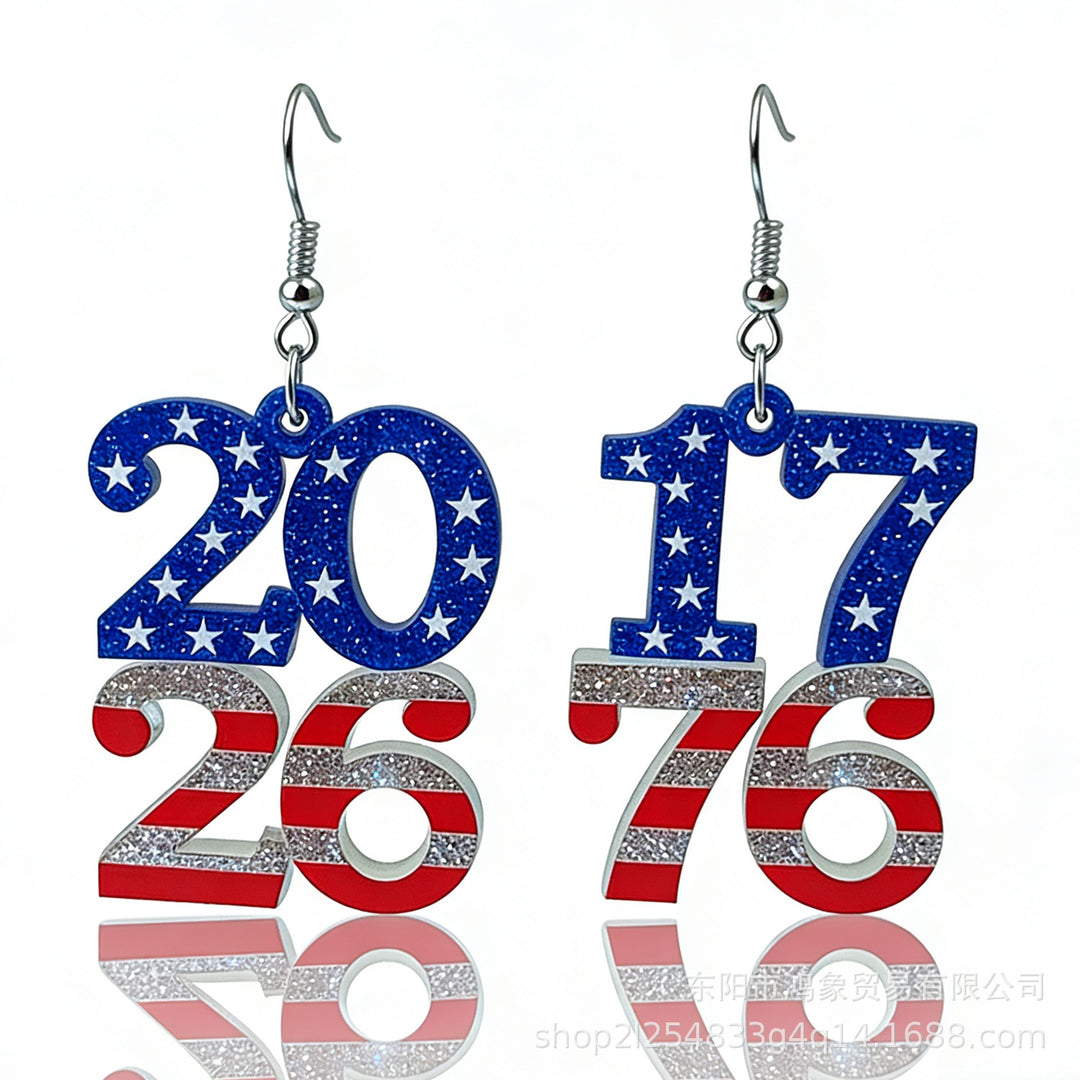 Women's nan patriotic heart dangle earrings with layered star stripe cutout and fishhook Bowlift