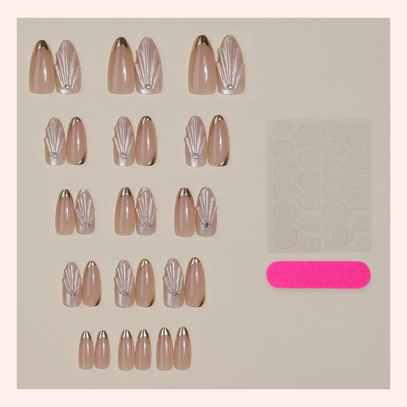 Artificial nail set with elegant gold tips and artistic decorations Bowlift