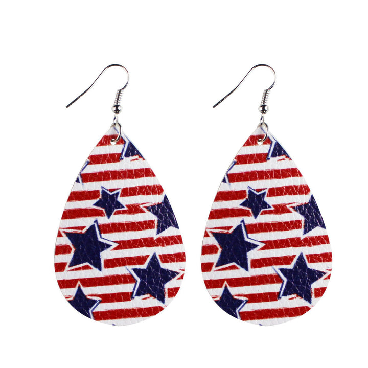 Women's star stripe print faux leather drop earrings with fishhook Bowlift