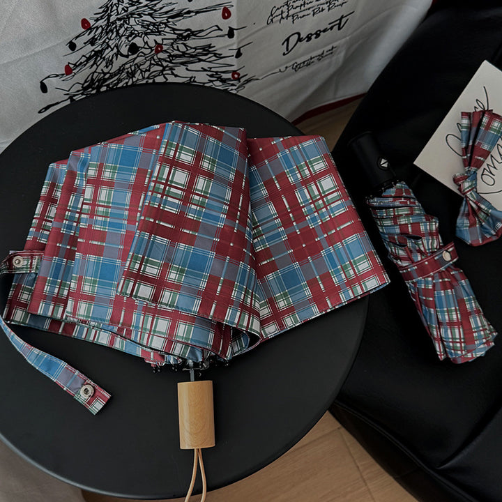 Women's Folding Umbrella in Modern Check Pattern Bowlift