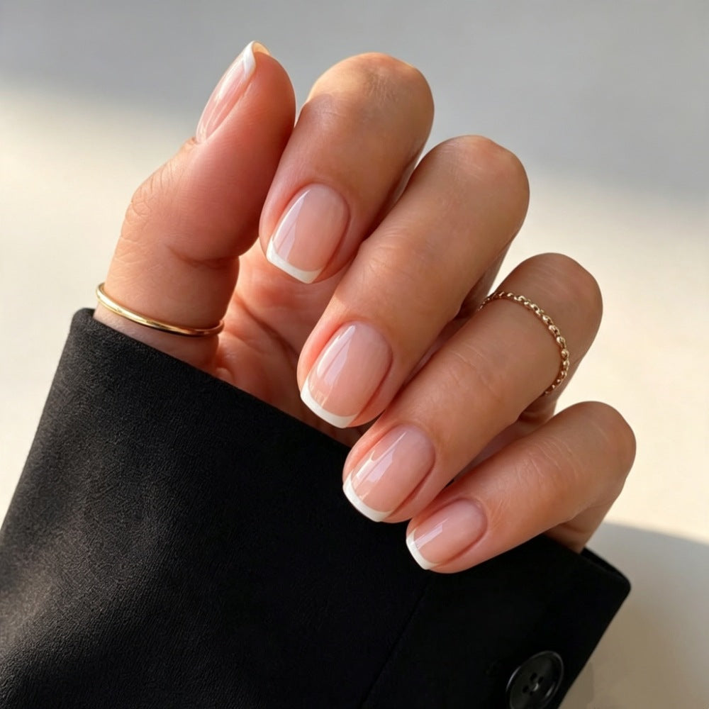 Elegant Press-On Nail Set with French Tips Bowlift