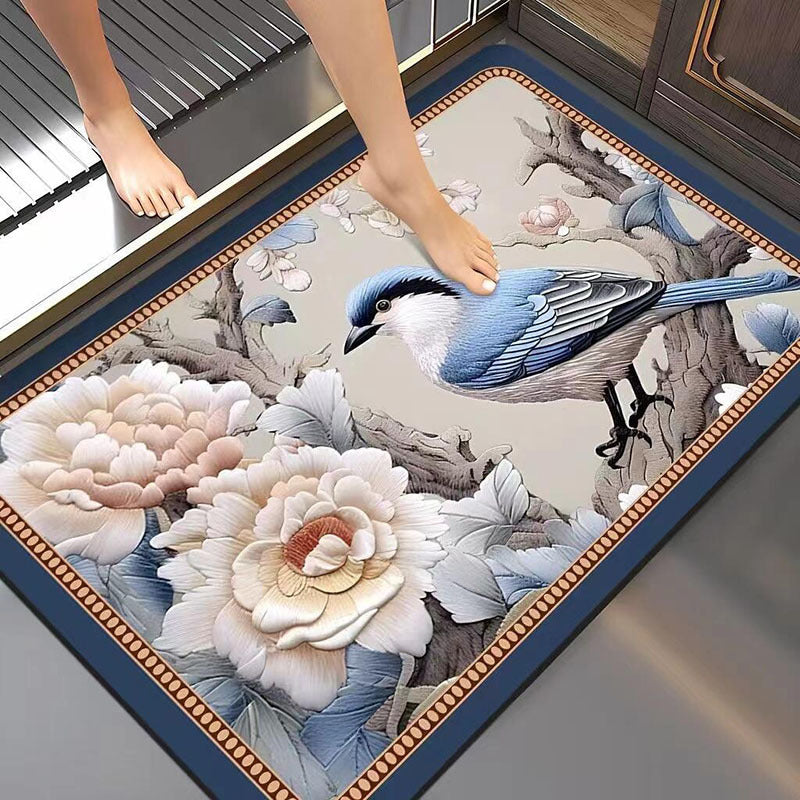 Artistic Floral Bath Mat Bowlift