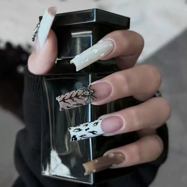 Artistic Long Stiletto Press-On Nail Set with Unique Patterns Bowlift