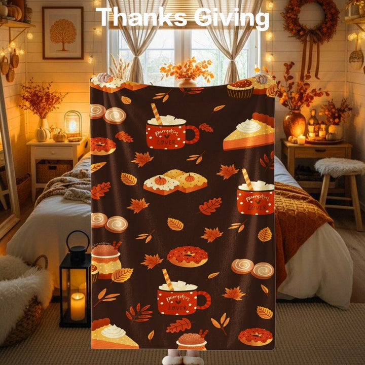 Thanksgiving-Themed Cozy Fleece Blanket