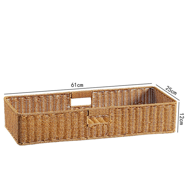Handwoven Rectangular Storage Basket with Cut-Out Handles Bowlift