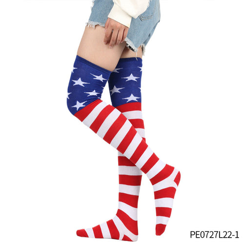 Women's over-the-knee flag pattern knitted socks with elastic cuff and reinforced foot area Bowlift