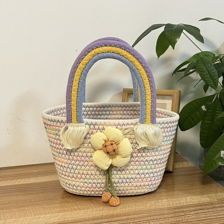 Women's handmade basket bag with color-coordinated handle accents Bowlift