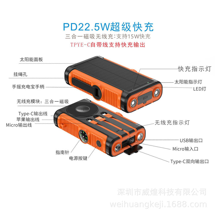 Rugged Solar Power Bank with Built-in Triple Charging Cables Bowlift