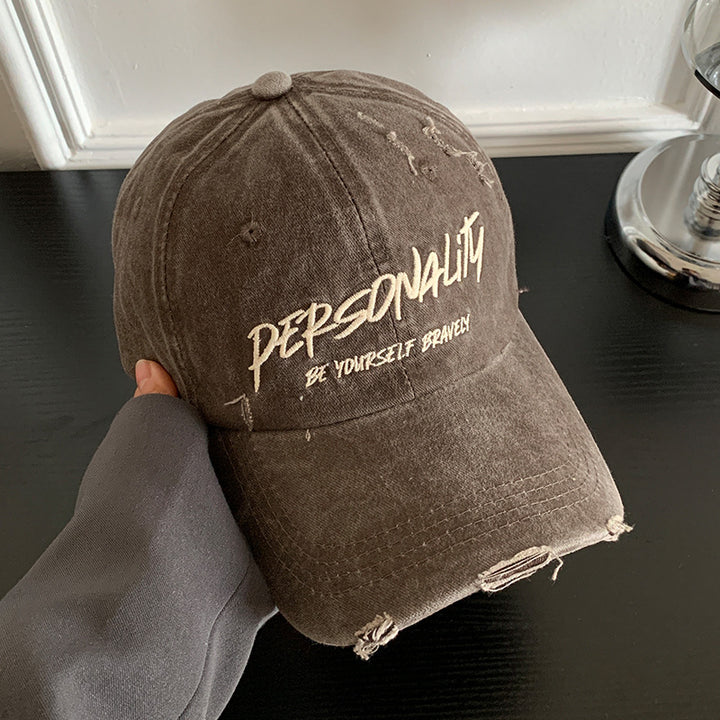 Distressed Cotton Baseball Cap with Motivational Embroidery