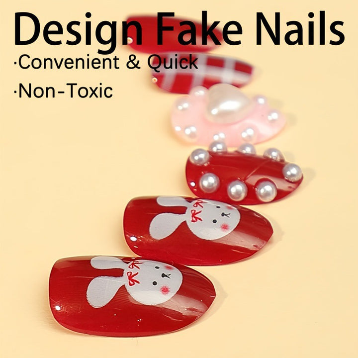 Creative nail art set with cute bunny and heart designs Bowlift