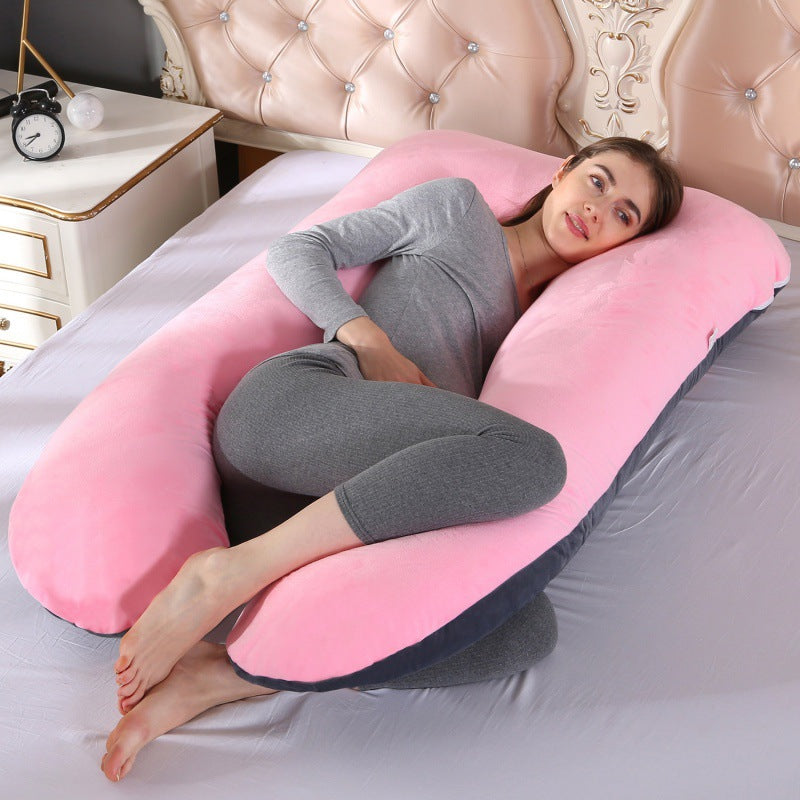 ergonomic U-shaped full-body maternity support pillow with removable washable velour cover and adjustable inner bolster Bowlift