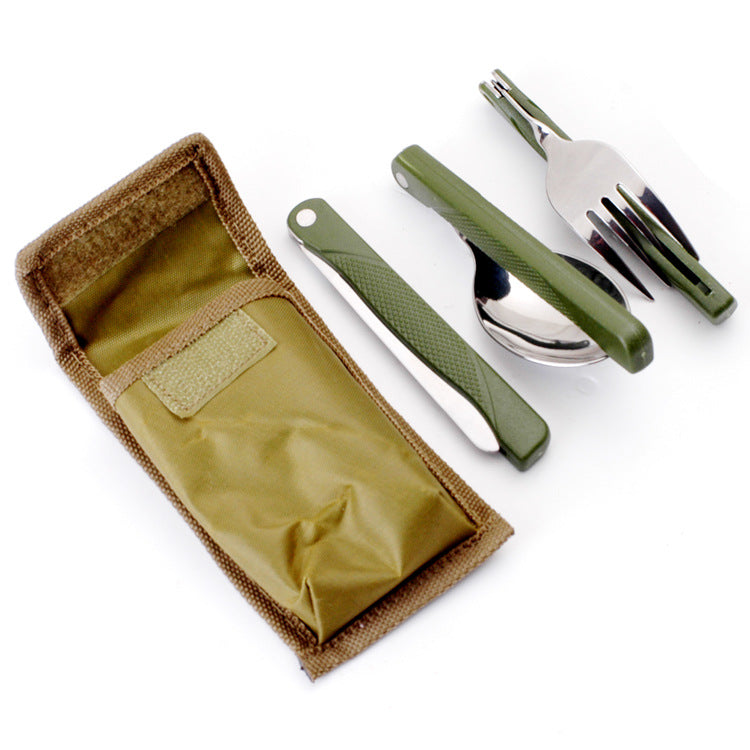 compact folding camping cutlery set with high-grade stainless steel utensils and tactical nylon pouch Bowlift
