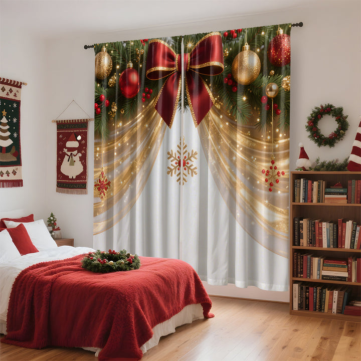 Festive Holiday-Themed Sheer Curtain Panels