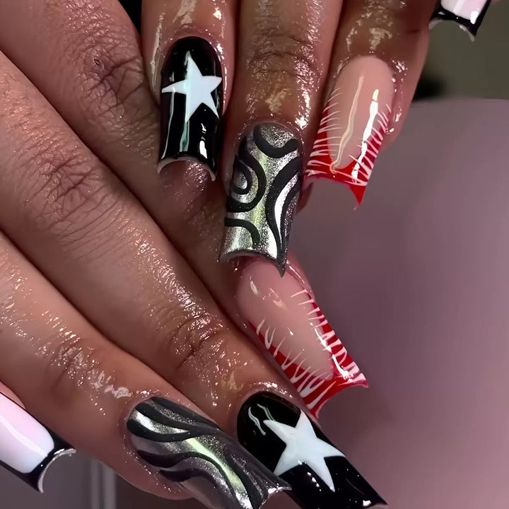 Graphic Artistic Press-On Nail Set Bowlift