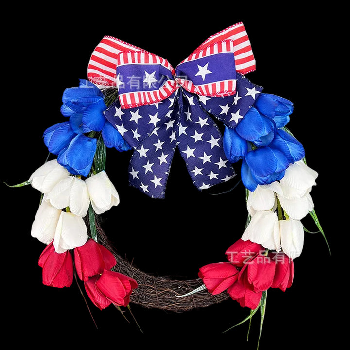 Unisex nan patriotic tulip grapevine door wreath with decorative bow Bowlift