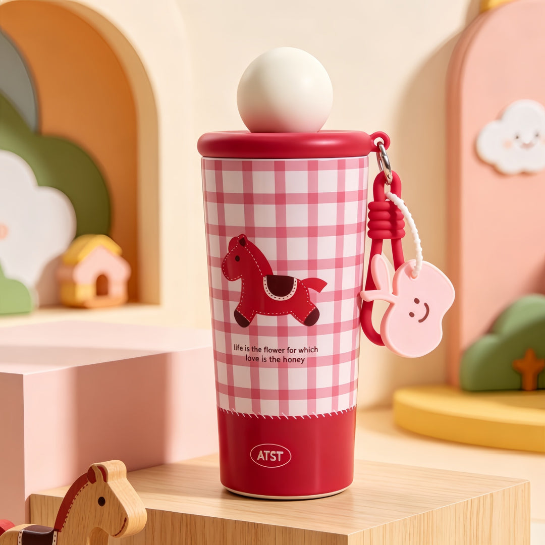 Ladies Insulated Bottle with Playful Horse Motif Bowlift